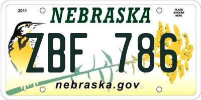 NE license plate ZBF786