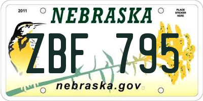 NE license plate ZBF795