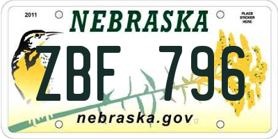 NE license plate ZBF796