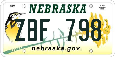 NE license plate ZBF798