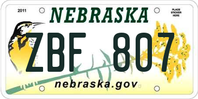 NE license plate ZBF807