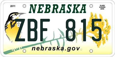 NE license plate ZBF815