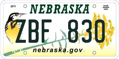NE license plate ZBF830