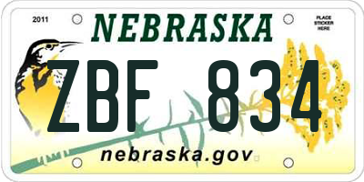 NE license plate ZBF834