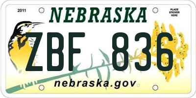 NE license plate ZBF836