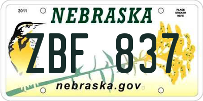 NE license plate ZBF837