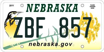 NE license plate ZBF857