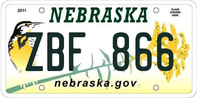 NE license plate ZBF866