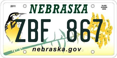 NE license plate ZBF867