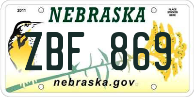 NE license plate ZBF869