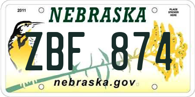 NE license plate ZBF874
