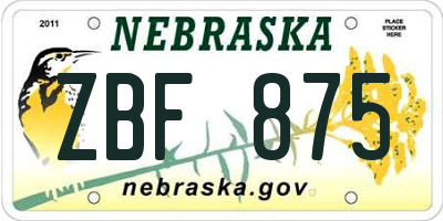 NE license plate ZBF875