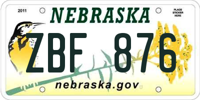 NE license plate ZBF876