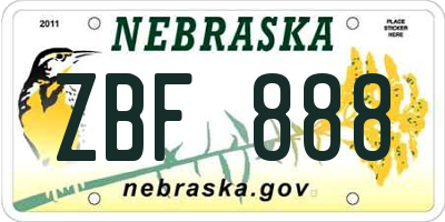 NE license plate ZBF888