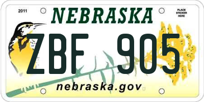 NE license plate ZBF905