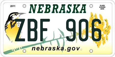 NE license plate ZBF906