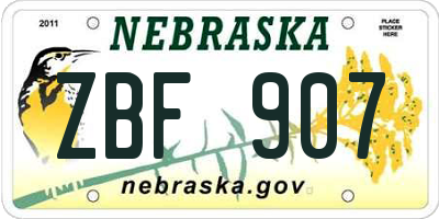 NE license plate ZBF907