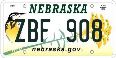 NE license plate ZBF908