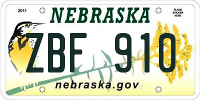 NE license plate ZBF910