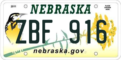 NE license plate ZBF916