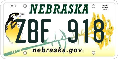 NE license plate ZBF918