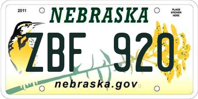 NE license plate ZBF920