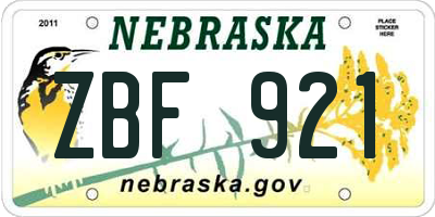 NE license plate ZBF921