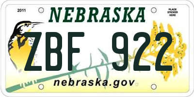 NE license plate ZBF922