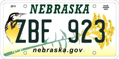 NE license plate ZBF923