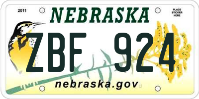 NE license plate ZBF924