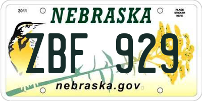 NE license plate ZBF929