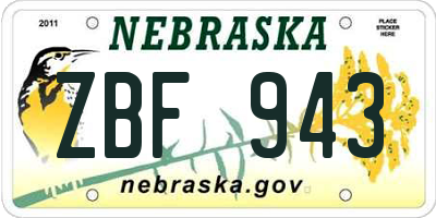 NE license plate ZBF943