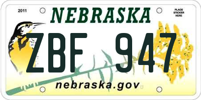 NE license plate ZBF947