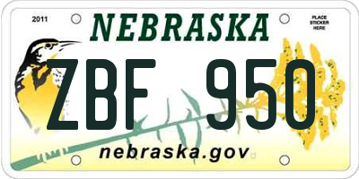 NE license plate ZBF950