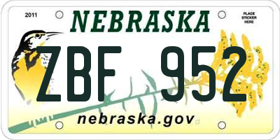NE license plate ZBF952