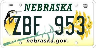NE license plate ZBF953