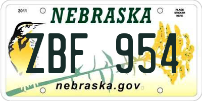 NE license plate ZBF954
