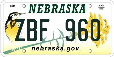 NE license plate ZBF960