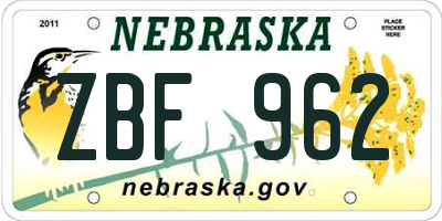 NE license plate ZBF962