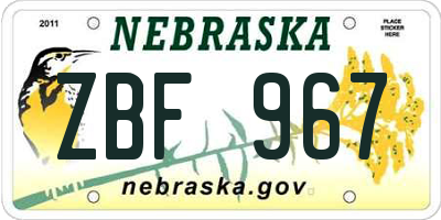 NE license plate ZBF967
