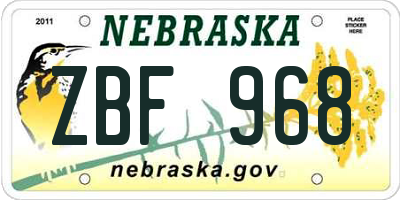 NE license plate ZBF968