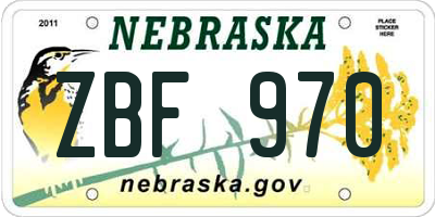 NE license plate ZBF970