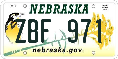 NE license plate ZBF971