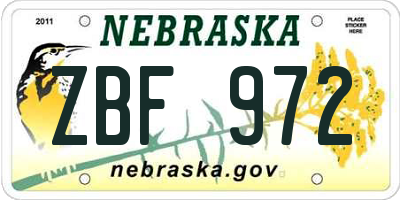 NE license plate ZBF972