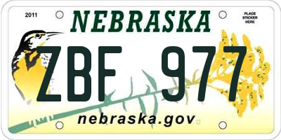 NE license plate ZBF977
