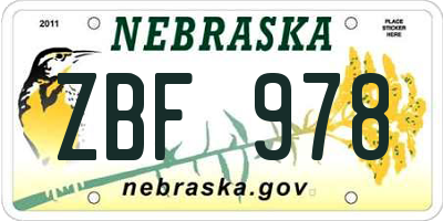 NE license plate ZBF978