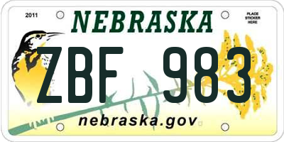 NE license plate ZBF983