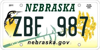 NE license plate ZBF987