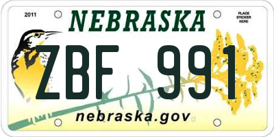 NE license plate ZBF991