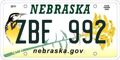 NE license plate ZBF992